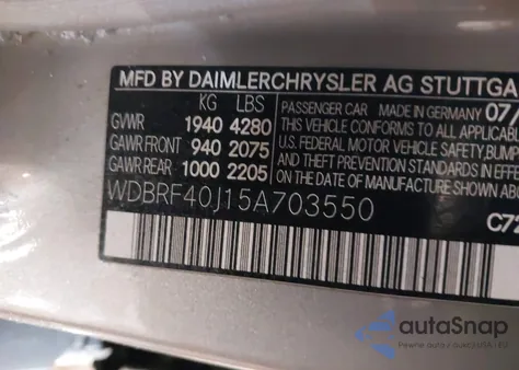 2005 Mercedes-Benz C 230 Kompressor Sport z USA, uszkodzony, nr VIN WDBRF40J15A703550